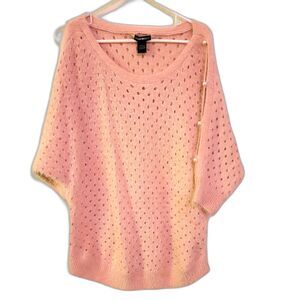 LAUREN MICHELLE Women's L Pink Super Soft Eyelet Pearl Breathable Sweater